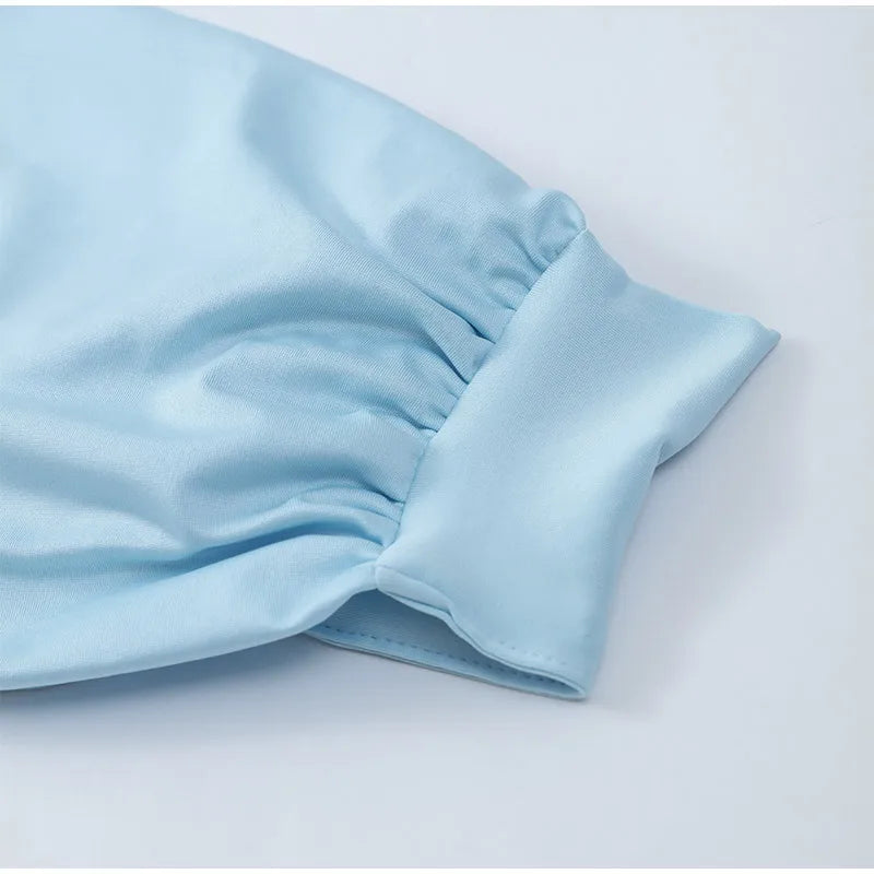 Blue Irregular Shawl Maxi Dress Slim Fit Pleated Turtleneck Elegant Evening