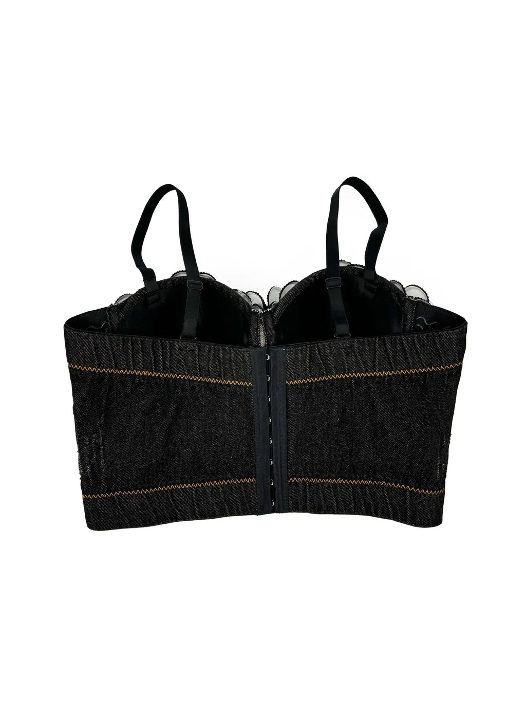 Handmade Beaded Flower Embellishment Denim Corset Vest Top