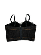 Handmade Beaded Flower Embellishment Denim Corset Vest Top