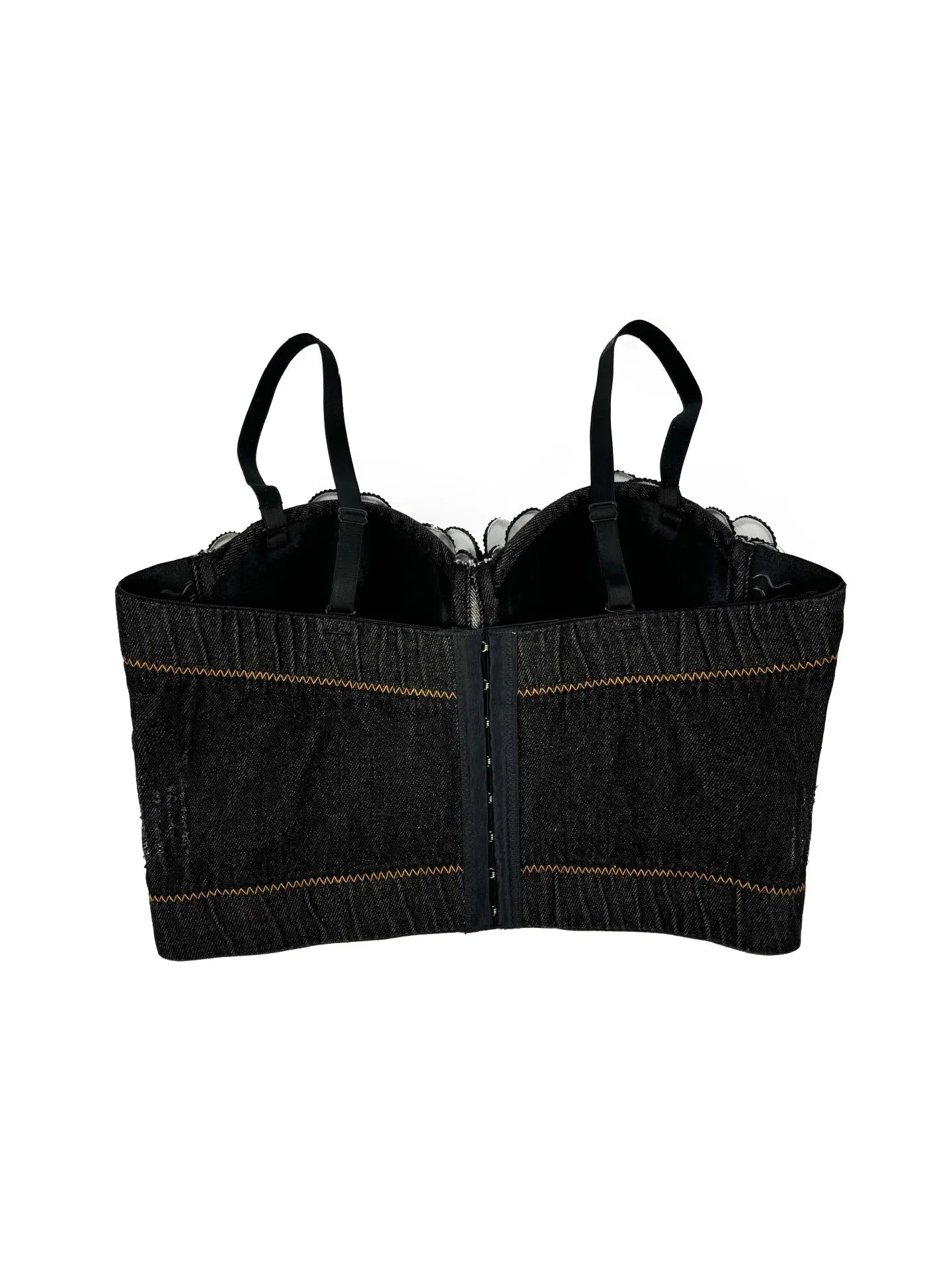 Handmade Beaded Flower Embellishment Denim Corset Vest Top