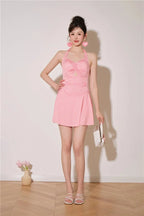 Plaid Backless Swim Dress With Halter Neck