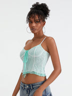 Fairycore Lace Camisole With Spaghetti Straps And Patchwork Detail Top
