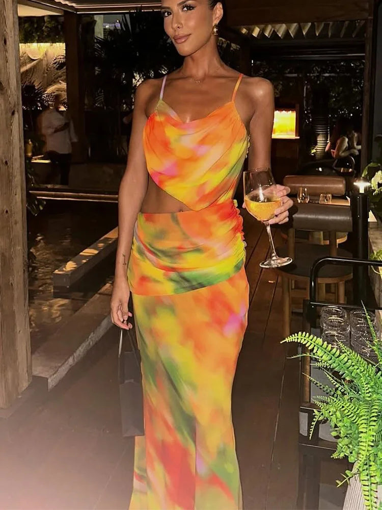 Mesh Cutout Wrap Cover Up Maxi Dress
