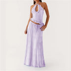 Two- piece Set With Ruched Maxi Skirt and Spaghetti Strap Halter Crop Top