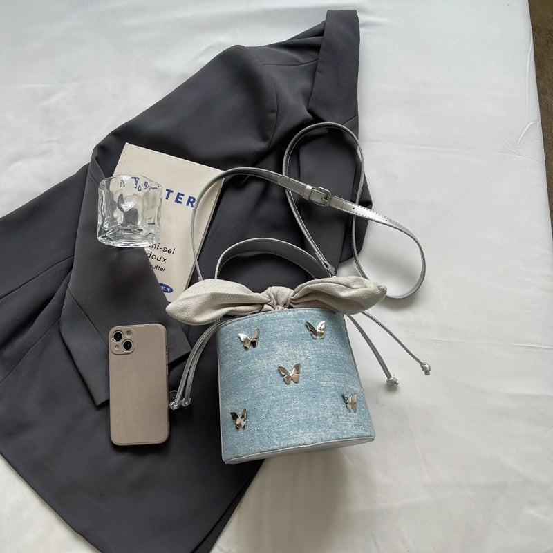 Sweet Butterfly Denim Mini Crossbody Bag