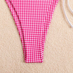 Plaid Dot Swimsuit With Neck Bow Tie Vintage Beachwear