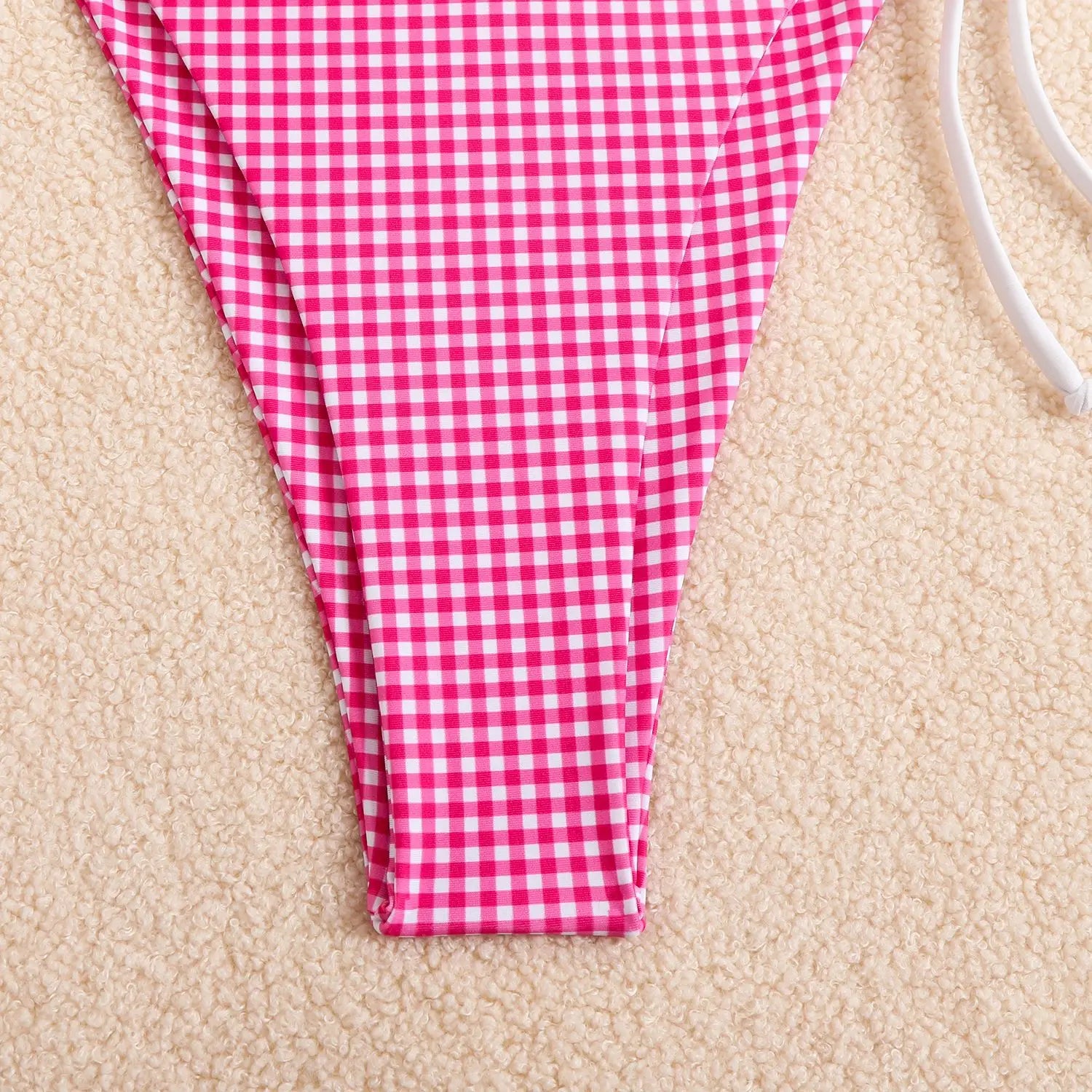 Plaid Dot Swimsuit With Neck Bow Tie Vintage Beachwear