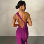 One Shoulder Backless Ruched Dress