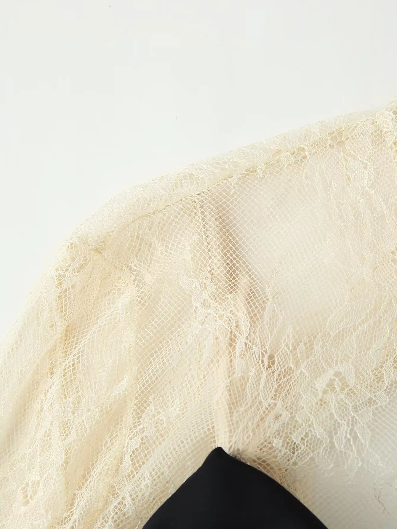 Lace Patchwork Mini Dress With Vintage Contrast Slim Long Sleeves