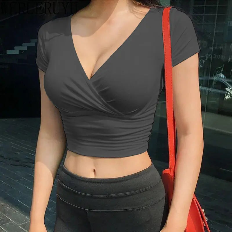 V Neck Crop Top Tee