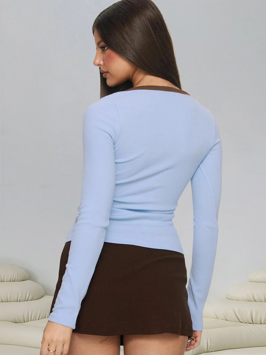 Patchwork O-Neck Long Sleeve Top
