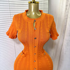 Knit Ribbed Bodycon Midi Dress With O Neck And Short Sleeves