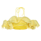 Elegant Y2K Sweet Style Ruched Tank Tops+Petal Sleeve Cover Women Lace-Up Halter