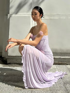 One Shoulder Floral Hollow Out Purple Maxi Dress