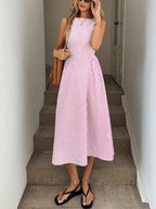 Slimming Vertical Stripe Sleeveless Dress With Elegant Flair