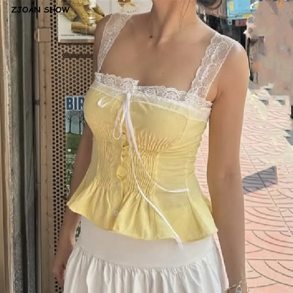 Golden Lace Ribbon Bow Corset Crop Top