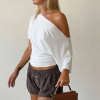 One Shoulder Crop Top For Women Short Sleeve