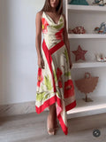 Romantic Floral Spaghetti Strap Backless Maxi Dress