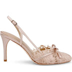 Butterfly Knot Lace Shingback Sandals With Buckle Strap Pointed Toe Slim Heels