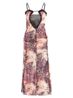 Sheer Mesh Maxi Dress With Lace Up Detail