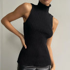 Women's Ribbed Turtleneck Knit Sleeveless Top