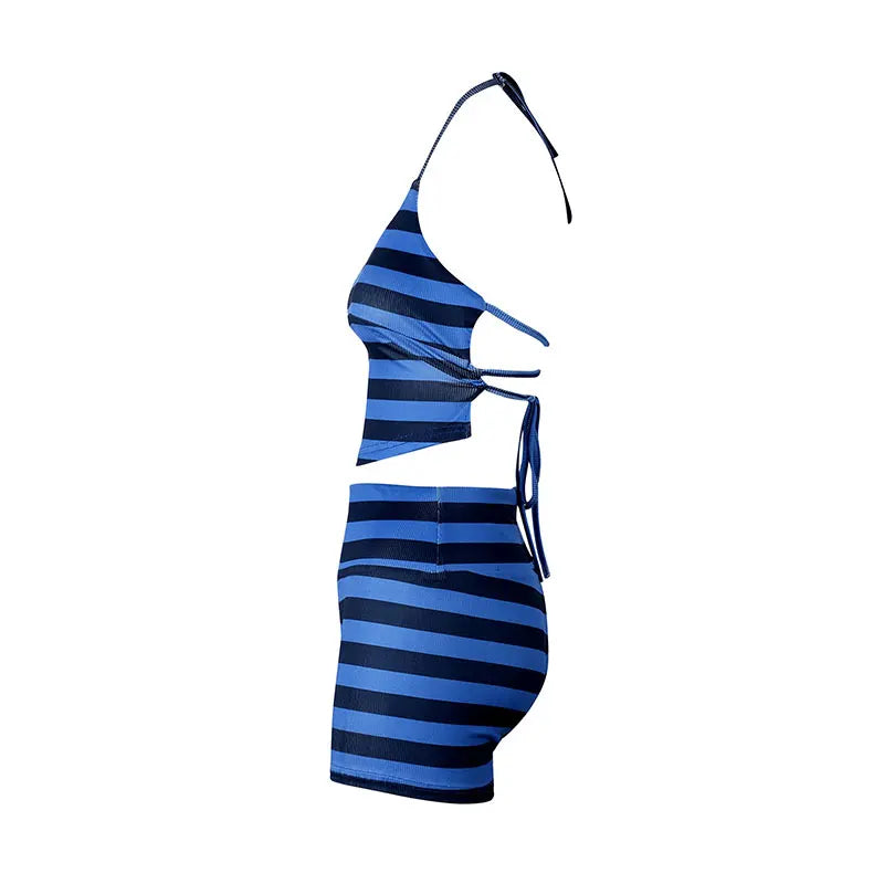 Top and Shorts Set for Women Backless Tank Two Piece