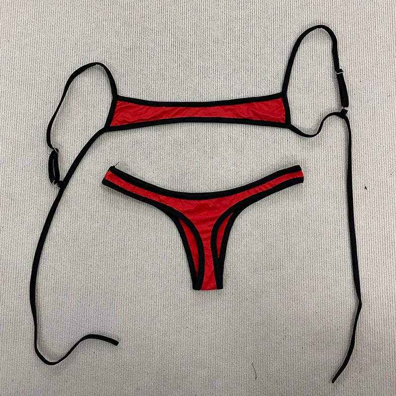 Y2K Retro Contrast Color Bikini With Backless Design And Adjustable Straps For Summer Beachwear