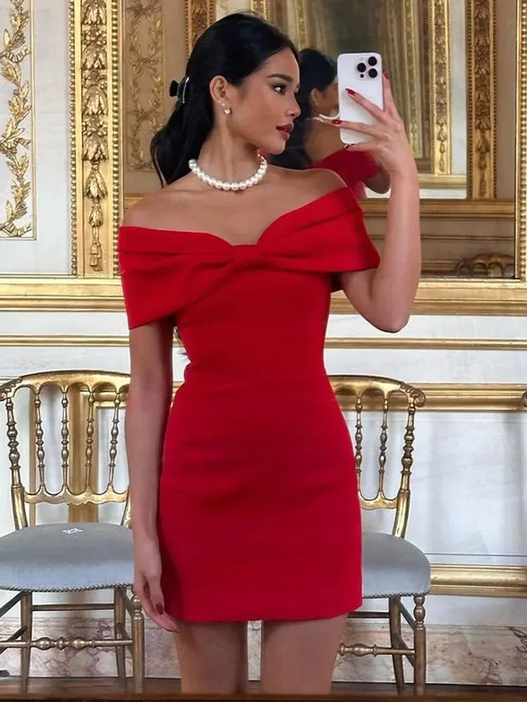 Bow Strapless Mini Backless Bodycon Dress
