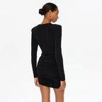 Hollow Out O Neck Long Sleeves Sheath Dress With Hip Wrap Mini