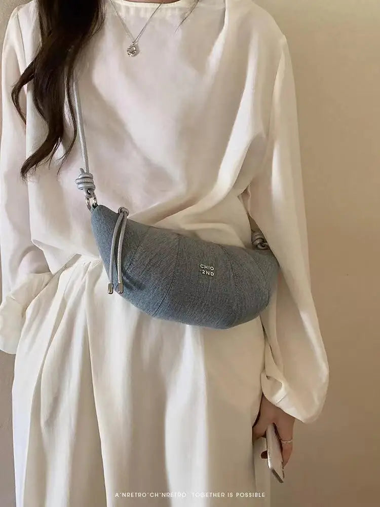 Retro Denim Crossbody Bag With Chain Ornament