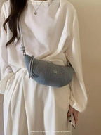 Retro Denim Crossbody Bag With Chain Ornament