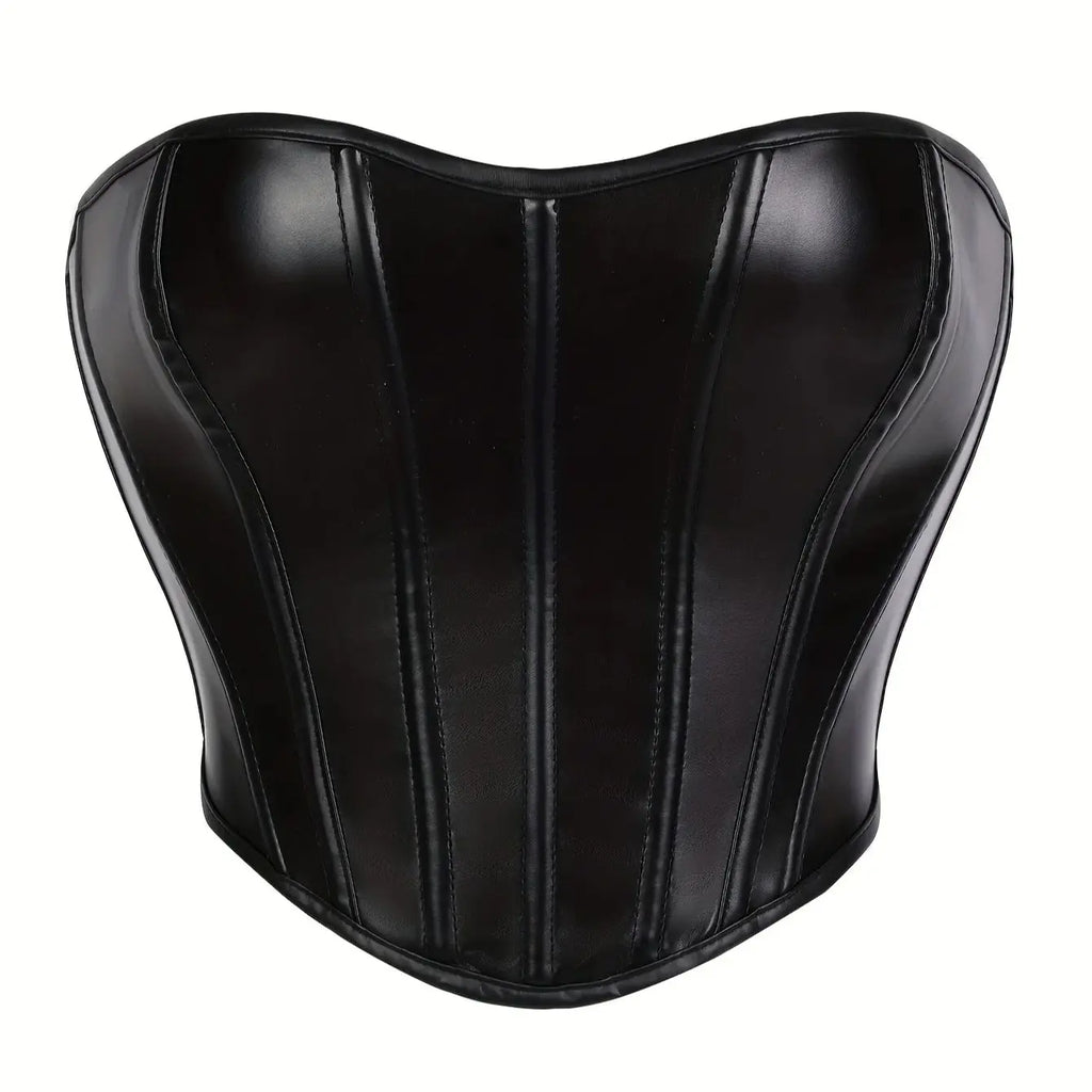 Leather Strapless Corset Top With Boning For Sleek Shaping