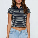 Striped Color Block Crewneck Tee With Oversized Fit Short Sleeve