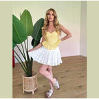 Sunny Plaid Sling Top With Ruffles V Neck Sleeveless