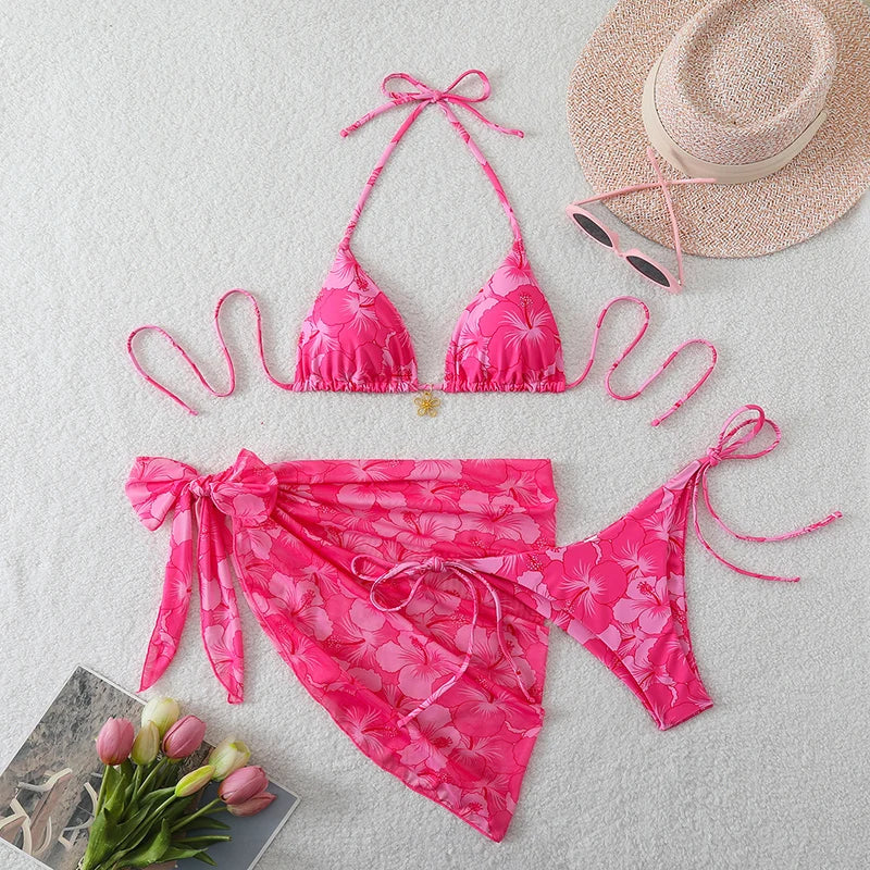 Triangle Bikini Set With Cover Up