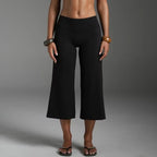 Wide Leg Capris With Sequined Detail And Elastic Waistband