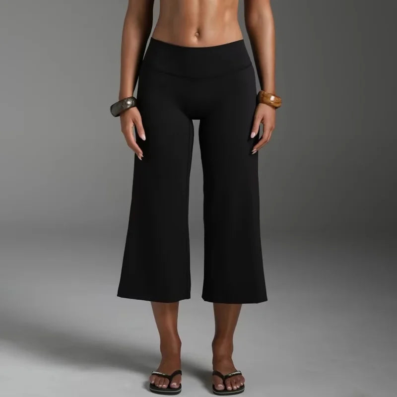 Wide Leg Capris With Sequined Detail And Elastic Waistband