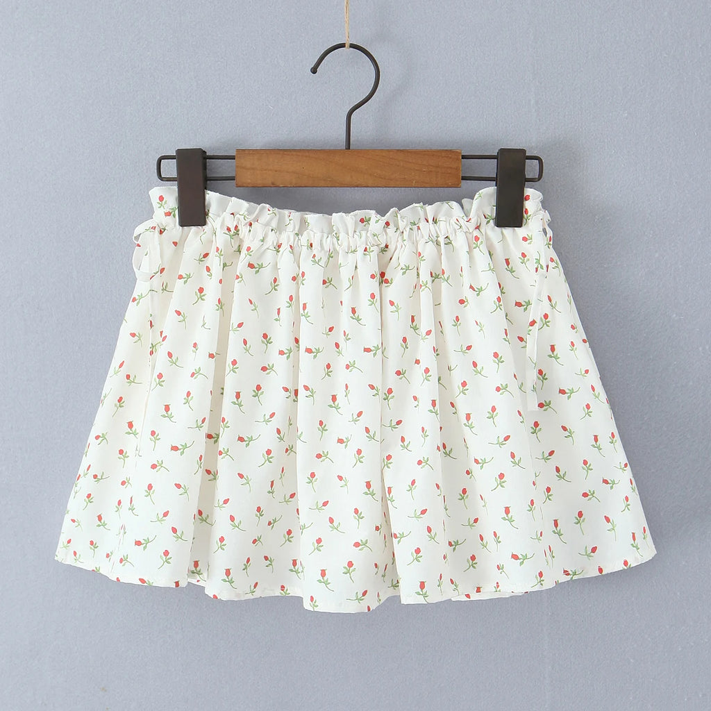 Radiant Bow Accent Ruched Bust Tank Top With Open Button Front And Rope Laced Waist Mini Skirt Set
