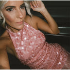 Glam Sequin Halter Mini Dress Backless Party Gown