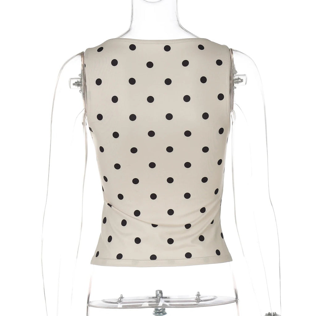 Polka Dot O Neck Crop Tank For Women