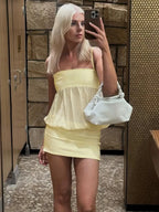 Backless Chiffon Patchwork Suspender Mini Dress With Sheer Panels