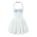 Backless Halter Embroidered White Dress For Women Elegant A Line Mini Dress