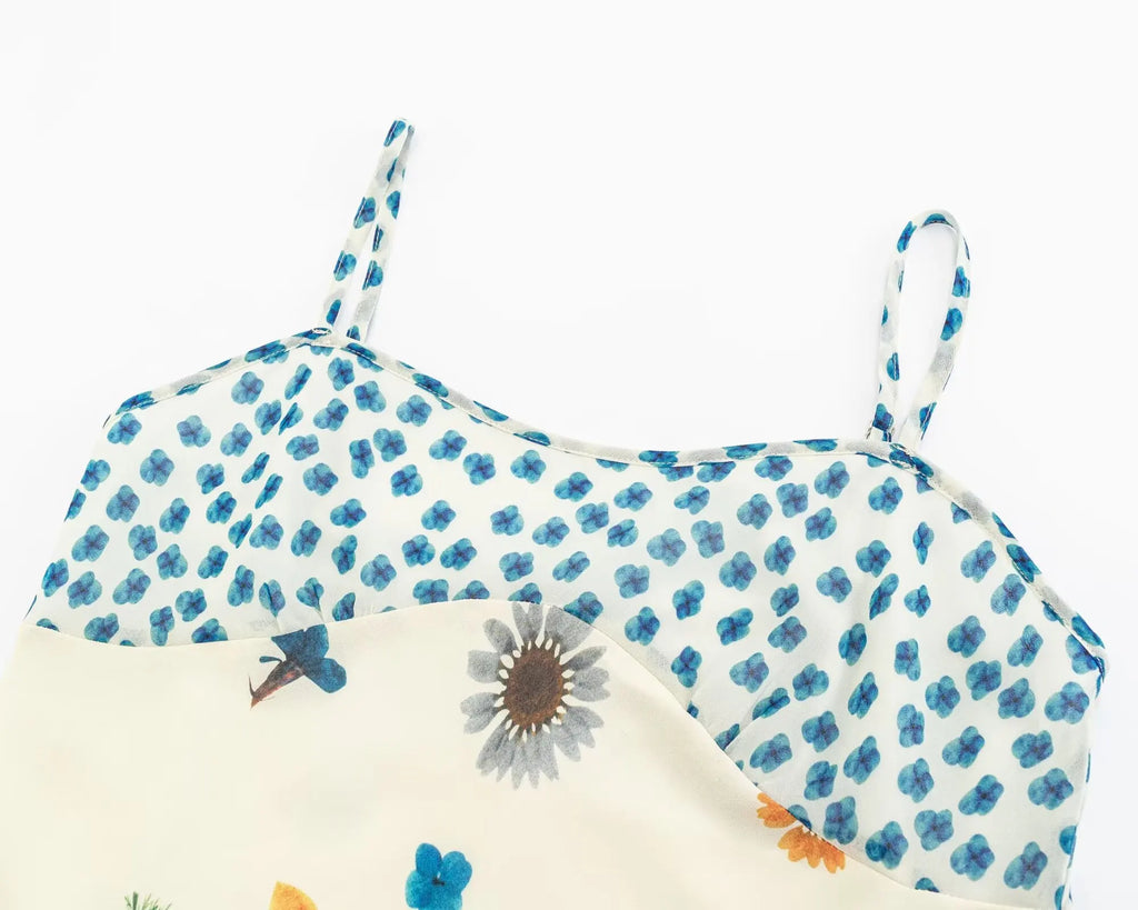 Floral Print Retro Sling Dress Light Chiffon