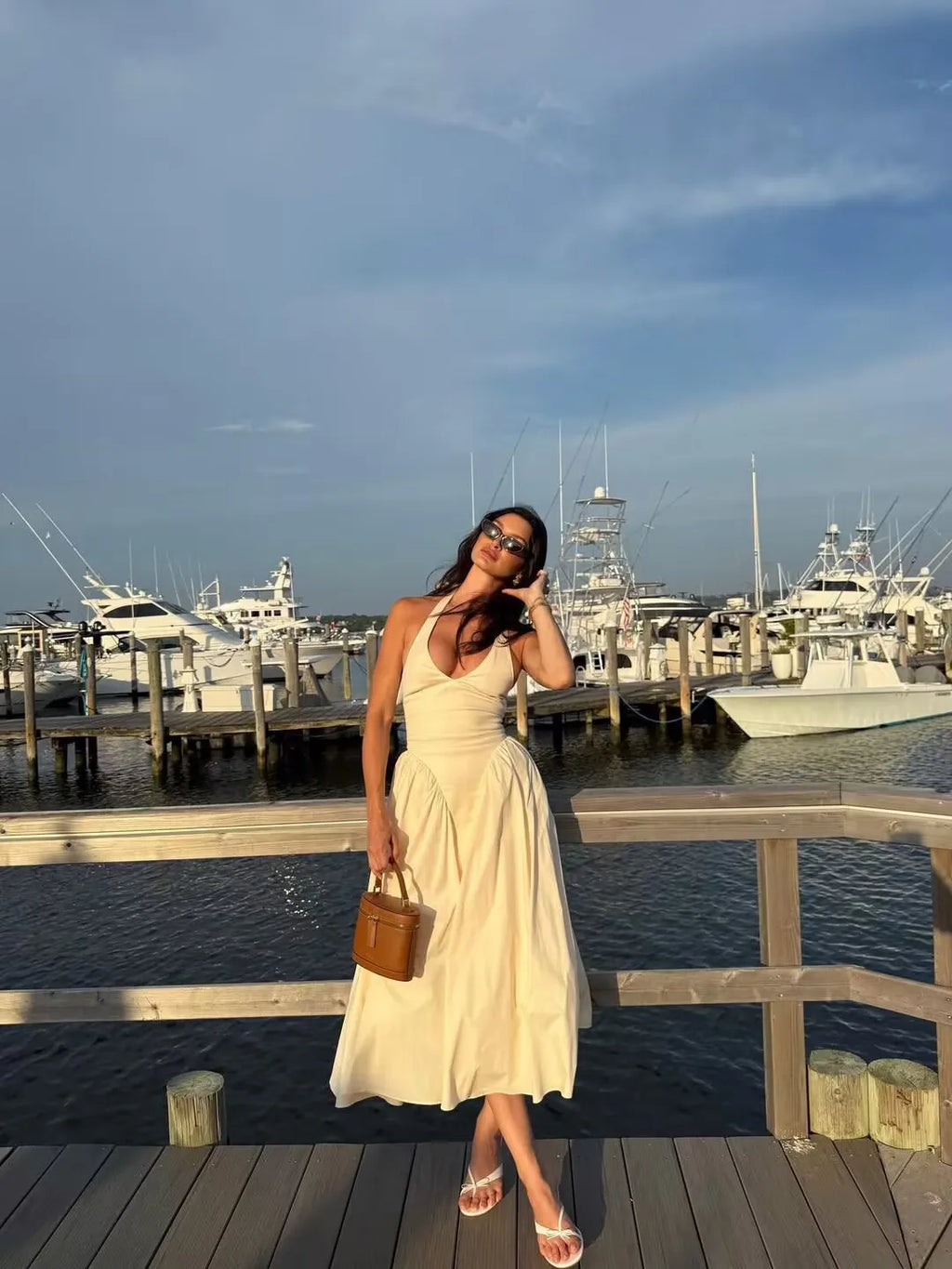 Backless Halter Midi Dress For Women Elegant A Line