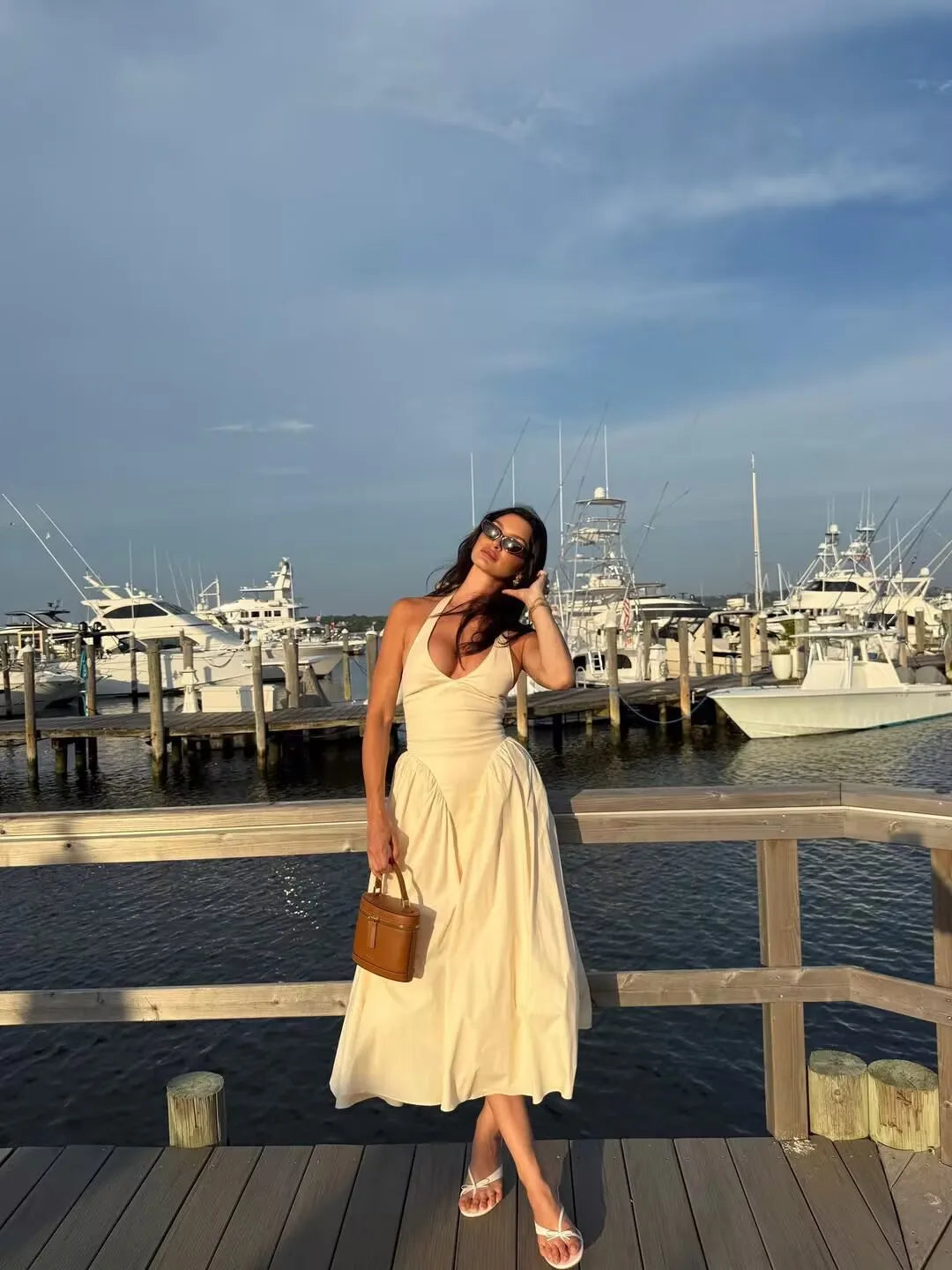 Backless Halter Midi Dress For Women Elegant A Line