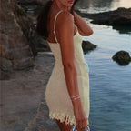 Beaded Starfish Knit Bodycon Mini Dress With Sequin Straps And Tassel Hem