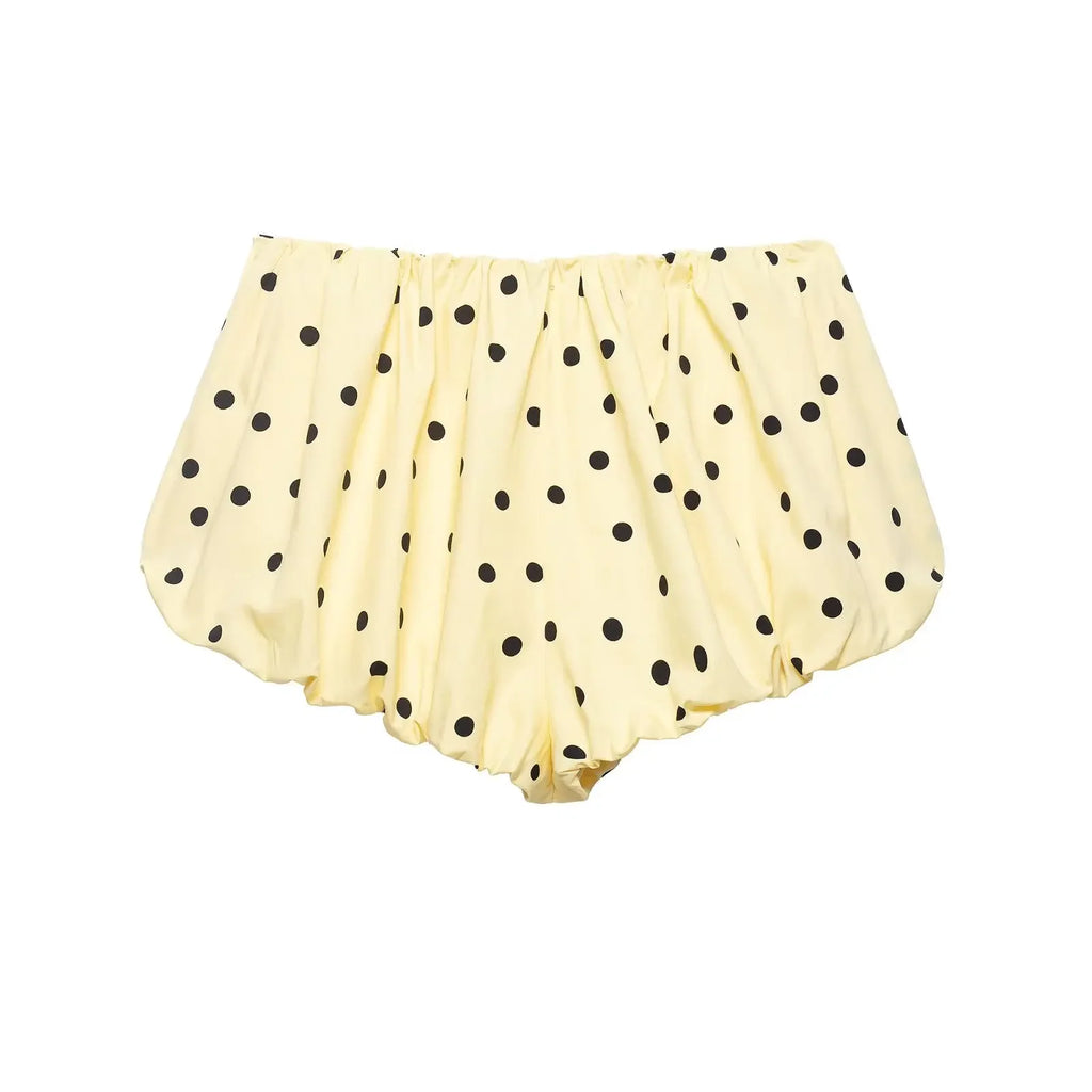 Yellow Polka Dot Two Piece Set With High-Neck Jacket And Balloon Shorts