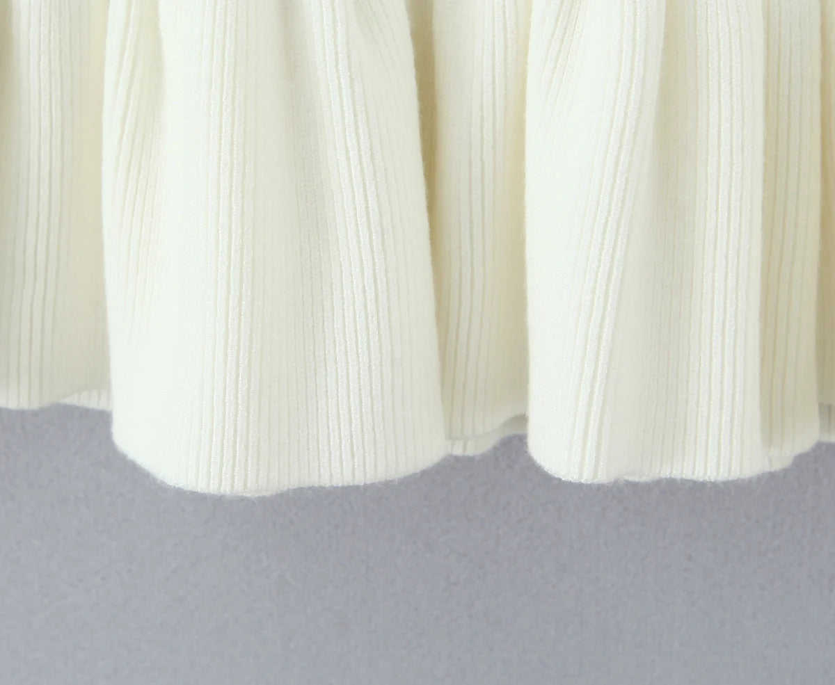 Y2K Women Roll Down Rib Knitted Hem Ruched Pleated Mini Skirt Elastic Waist Hips A-line Skirt