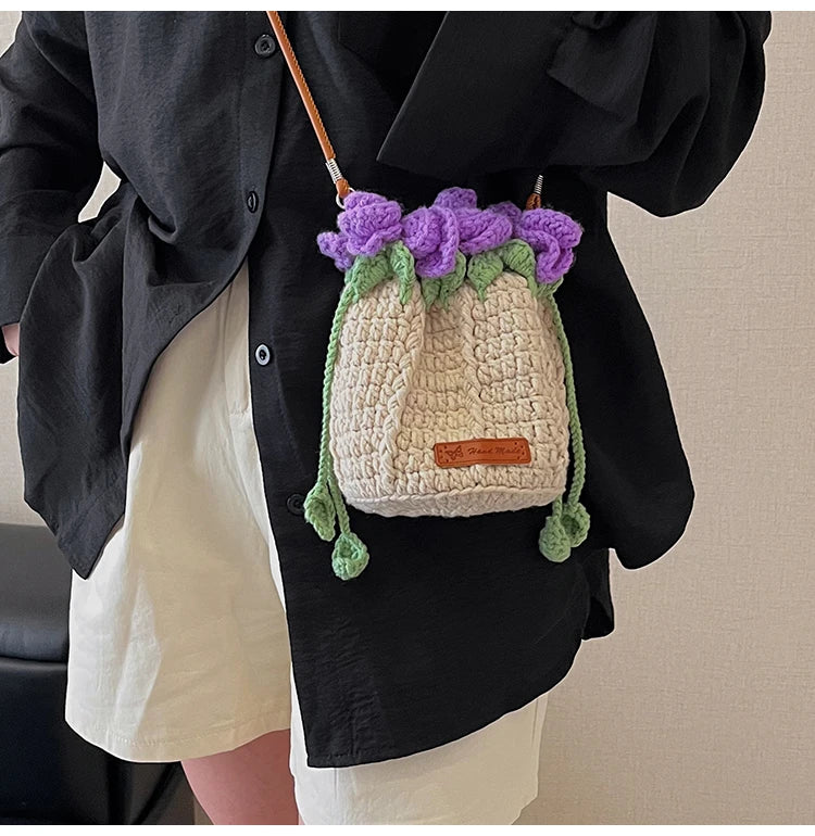String Bucket Bag For Women Lightweight Crossbody Versatile Hollowout Design