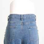 Glimmering Rhinestone Patchwork Denim With Loop Detail For A Chic Straight Leg Silhouette
